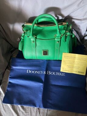 Dooney & Bourke Bright Green Pebble Leather Satchel with Gold Hardware